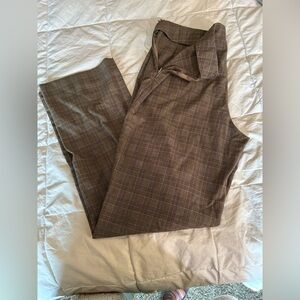 Tan Plaid Print Fiited Pants